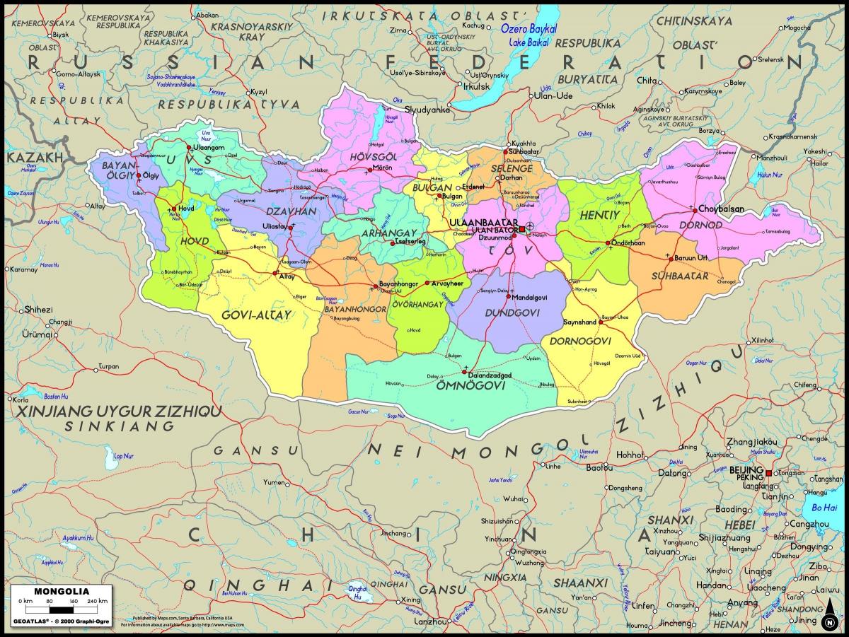 pisikal na mapa ng Mongolia