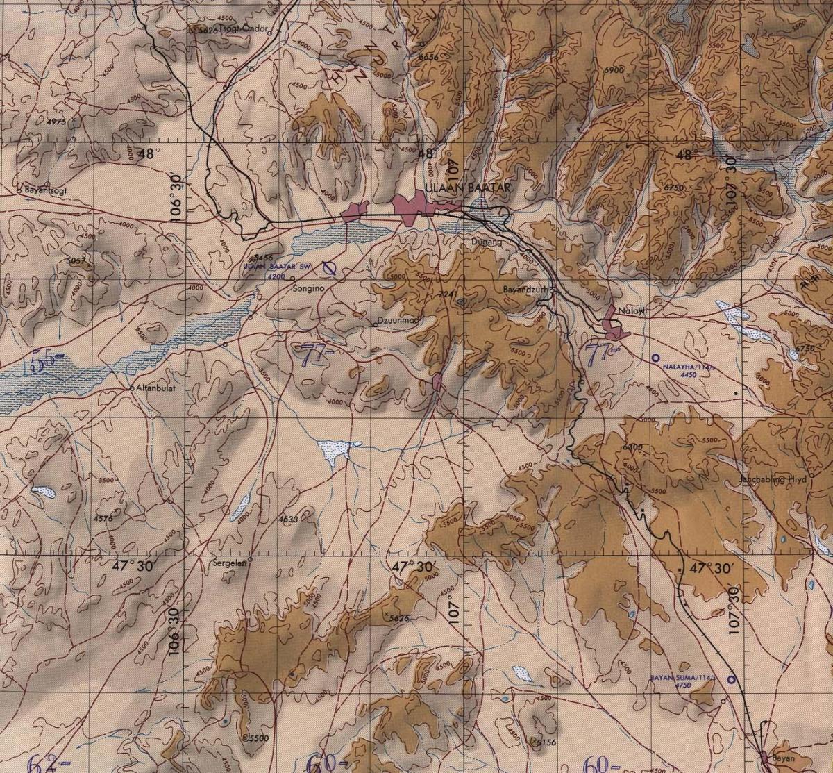 mapa ng Mongolia topographic