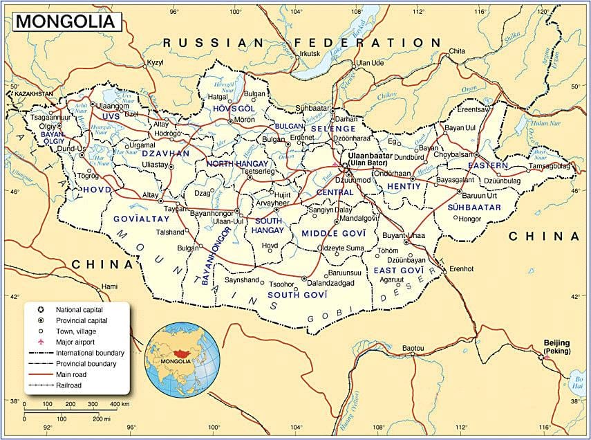 Mongolia turista mapa